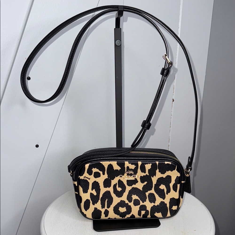 Coach Black and Tan Leopard Crossbody Bag